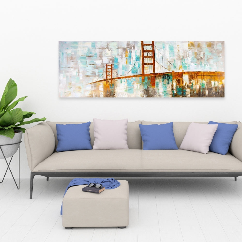 Golden Gate Turquoise Canvas - Industrial Bedroom Wall Art
