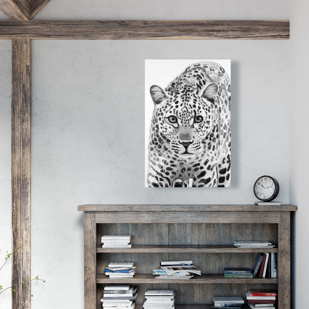 Leopard Ready to Attack - White Feline African Canvas Decor
