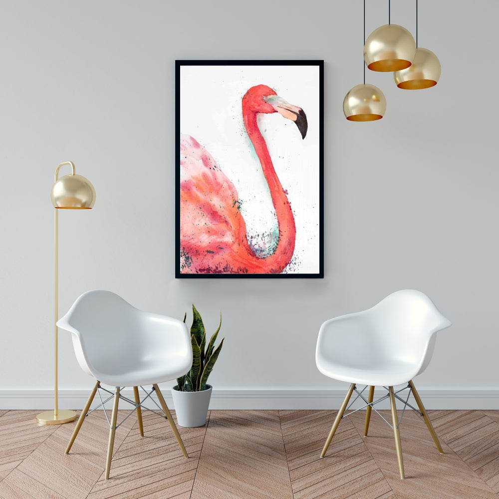 Splashing Flamingo Pink Canvas - Aquatic Bedroom Wall Art Decor