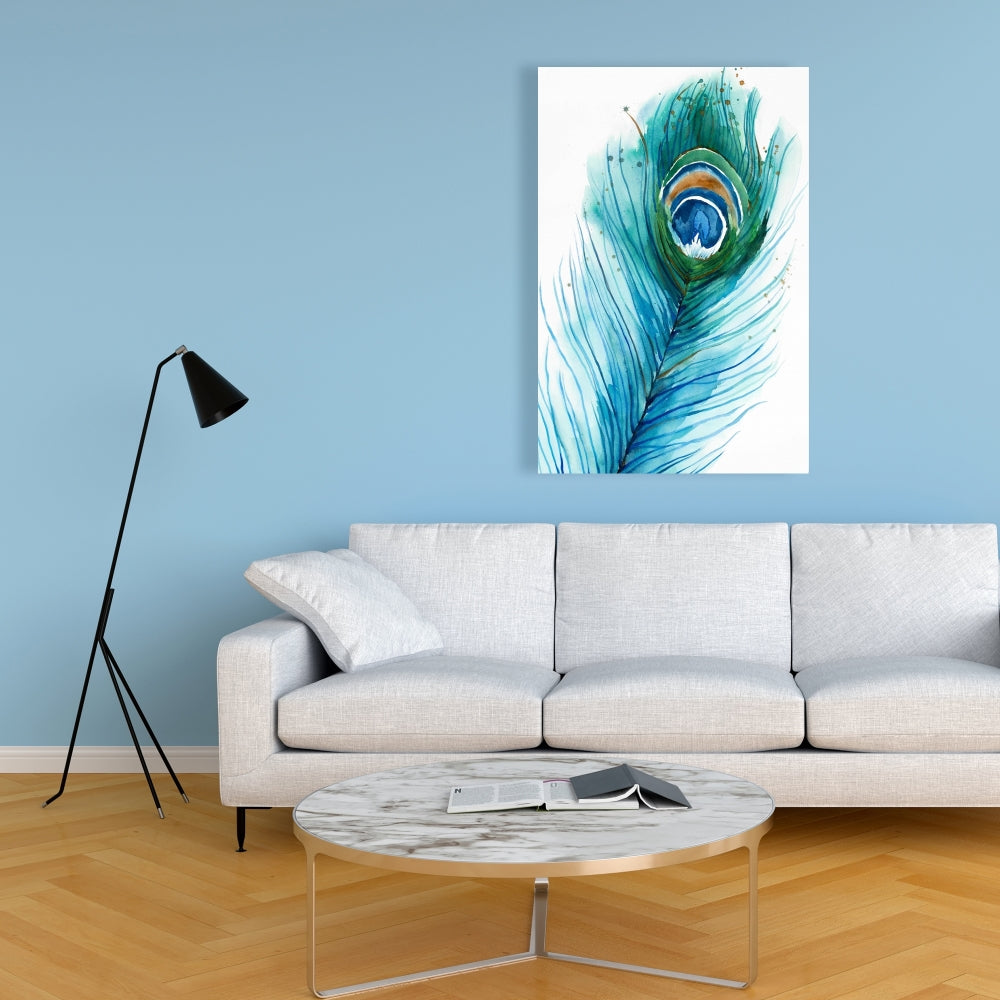 Blue Romantic Long Peacock Feather Canvas | Animal Home Decor