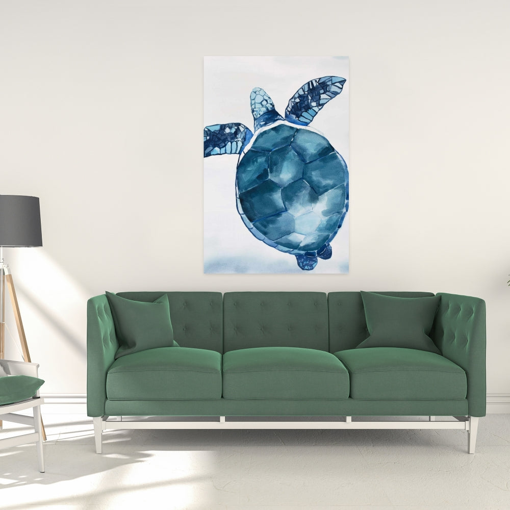 Exotic Blue Watercolor Turtle Canvas - Home Decor Bedroom Art