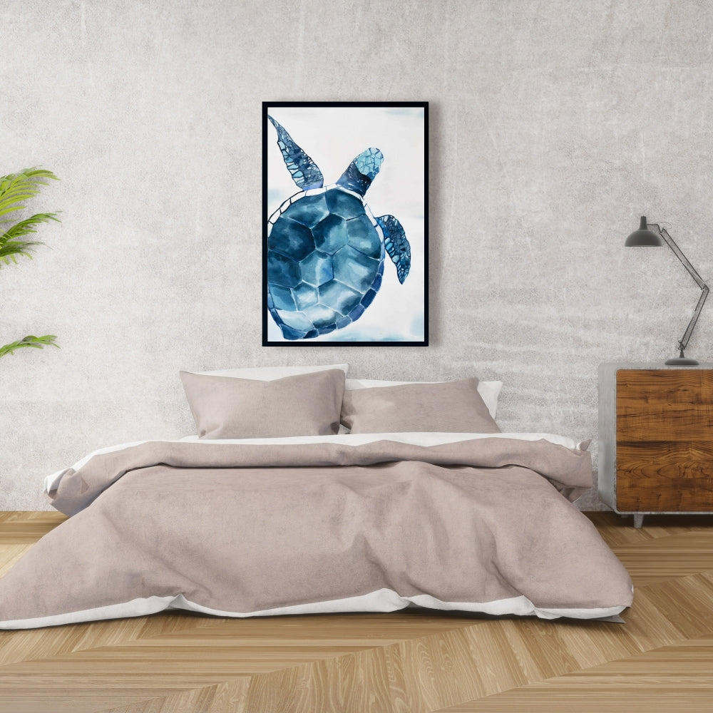 Exotic Bathroom Decor | Blue Turtle Framed Canvas Wall Art
