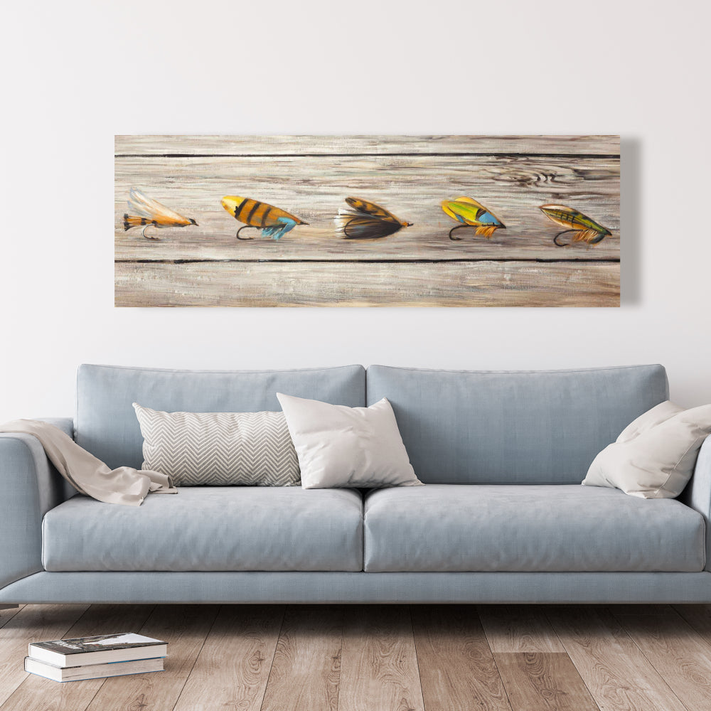 Blue Coastal Insect Canvas - Fishing Flies Home Decor Art
