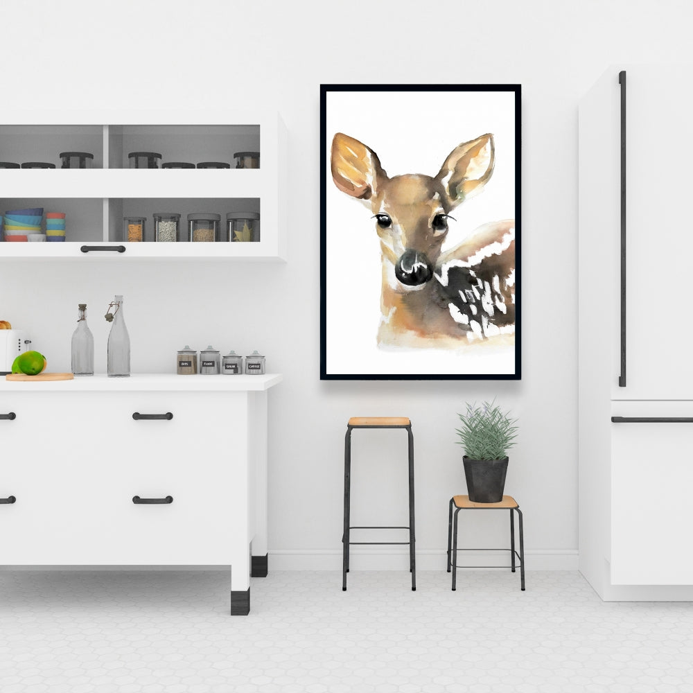 Toile aquarelle « Fawn Face » | Cadre rustique marron