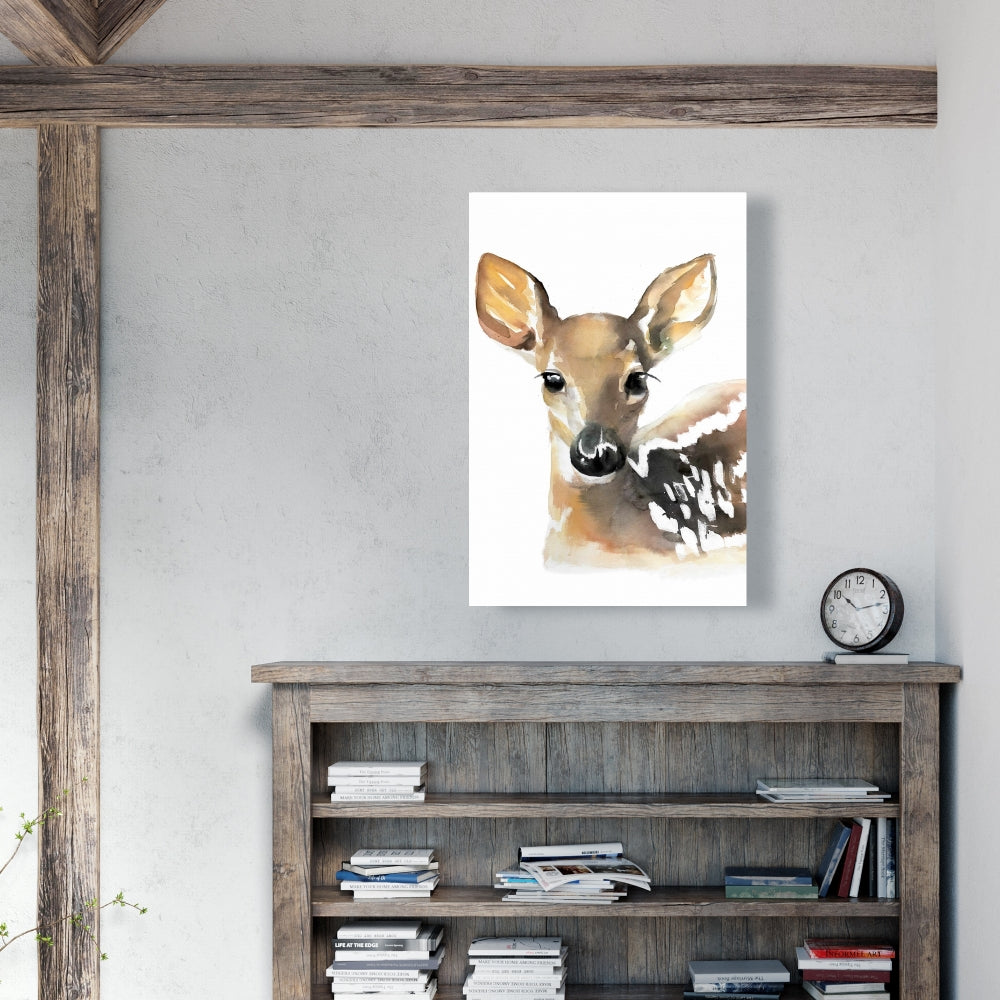 Rustic Brown Deer Canvas | Watercolor Fawn Face Home Decor