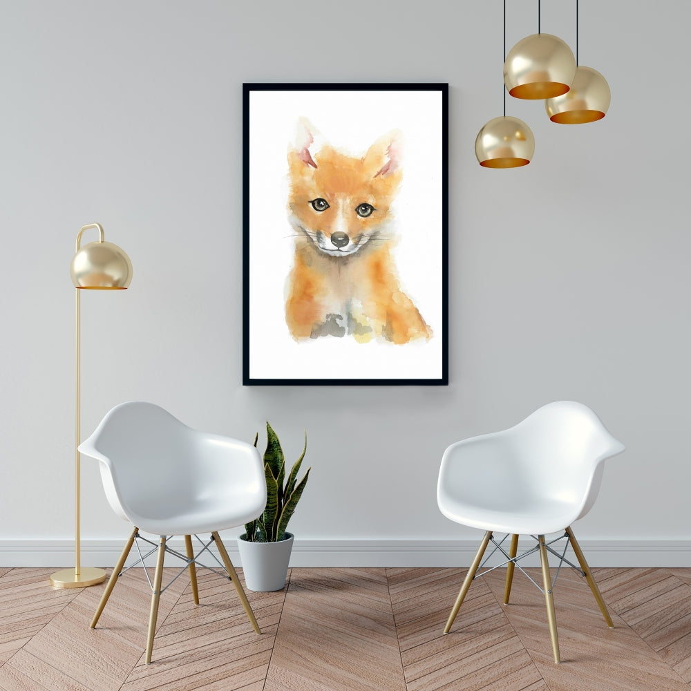 Watercolor Baby Fox Canvas - Brown Wildlife Art Home Decor