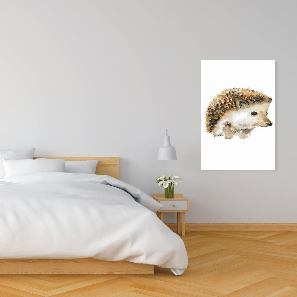 Watercolor Hedgehog Canvas | Scandinavian Brown Animal Decor