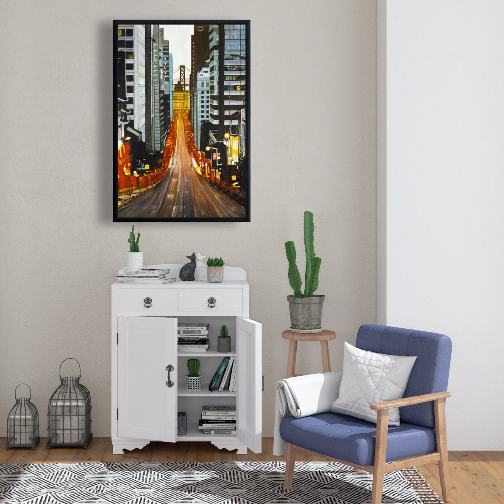 San Francisco by Night Framed Canvas | Blue Scenic Wall Art