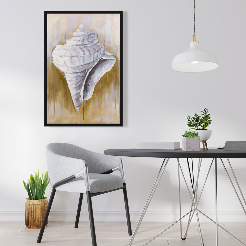 Coastal Conical Shell Framed Canvas - Contemporary Home Decor