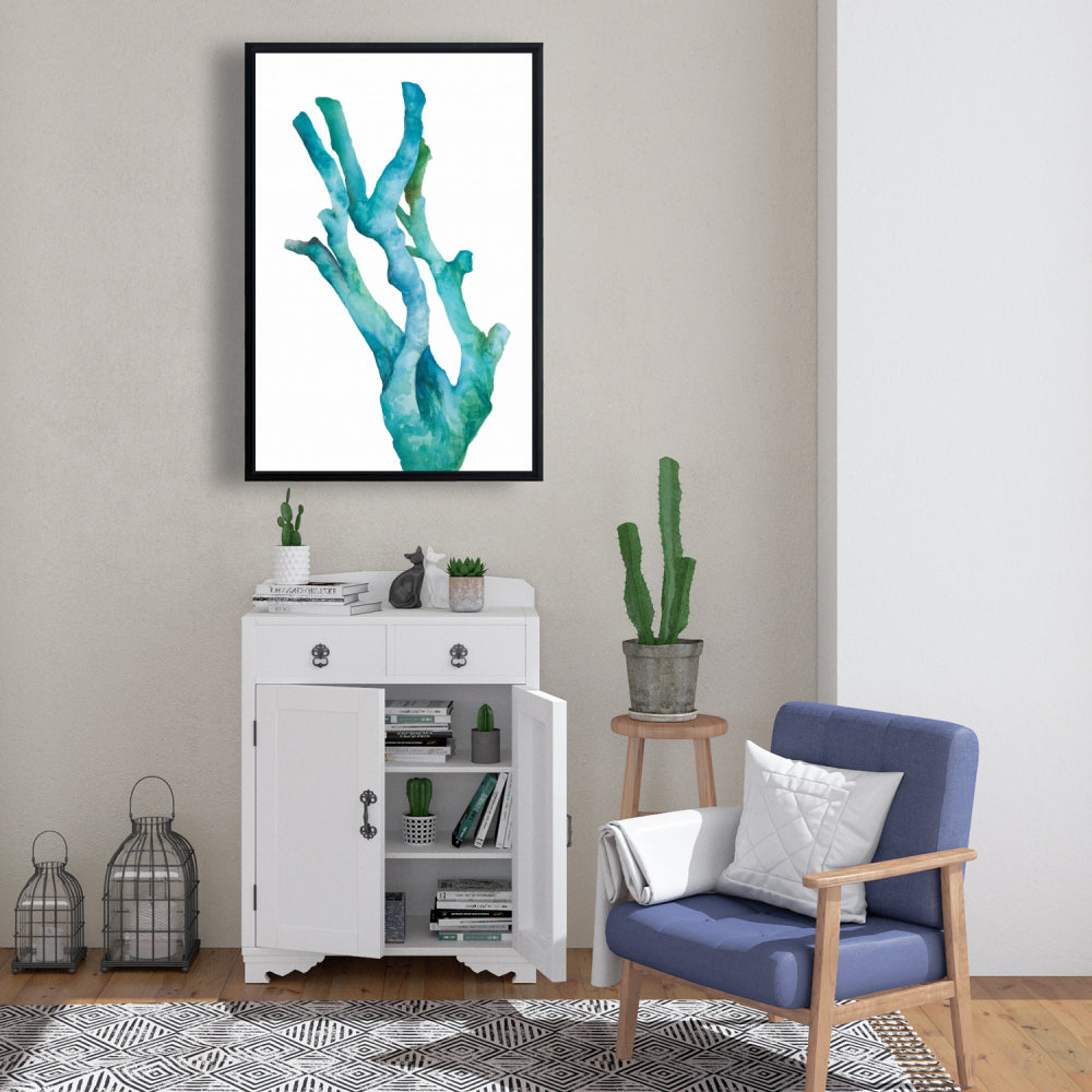 Small Watercolor Sea Coral Canvas - Blue Minimalist Decor