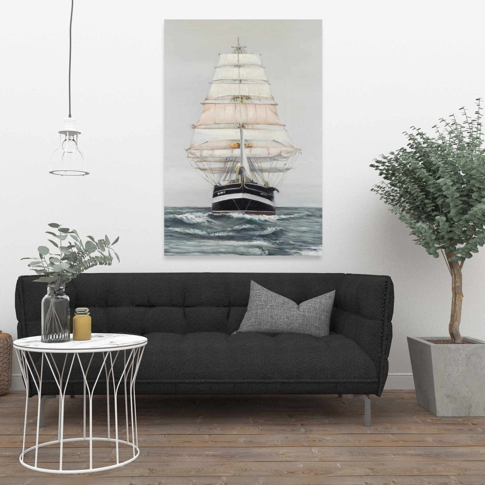 Toile de chambre à coucher « Bateau blanc » | Décoration de bateau naviguant par temps nuageux
