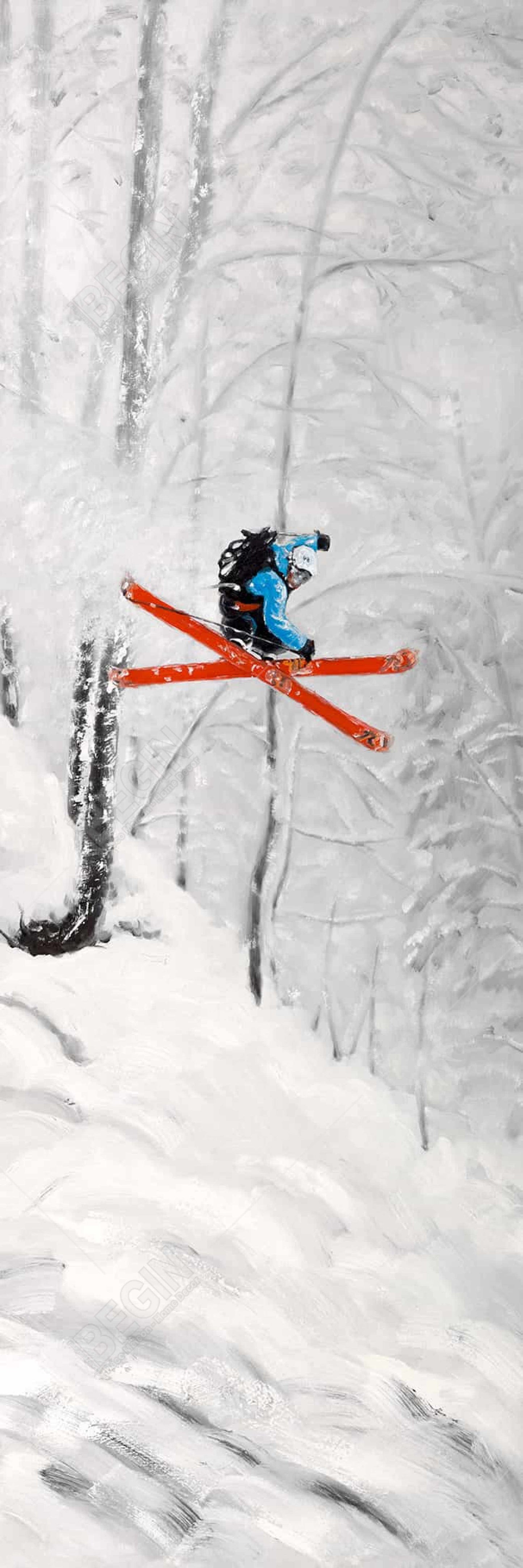Framed Canvas Art | Man Skiing in Steep Off-Piste Terrain