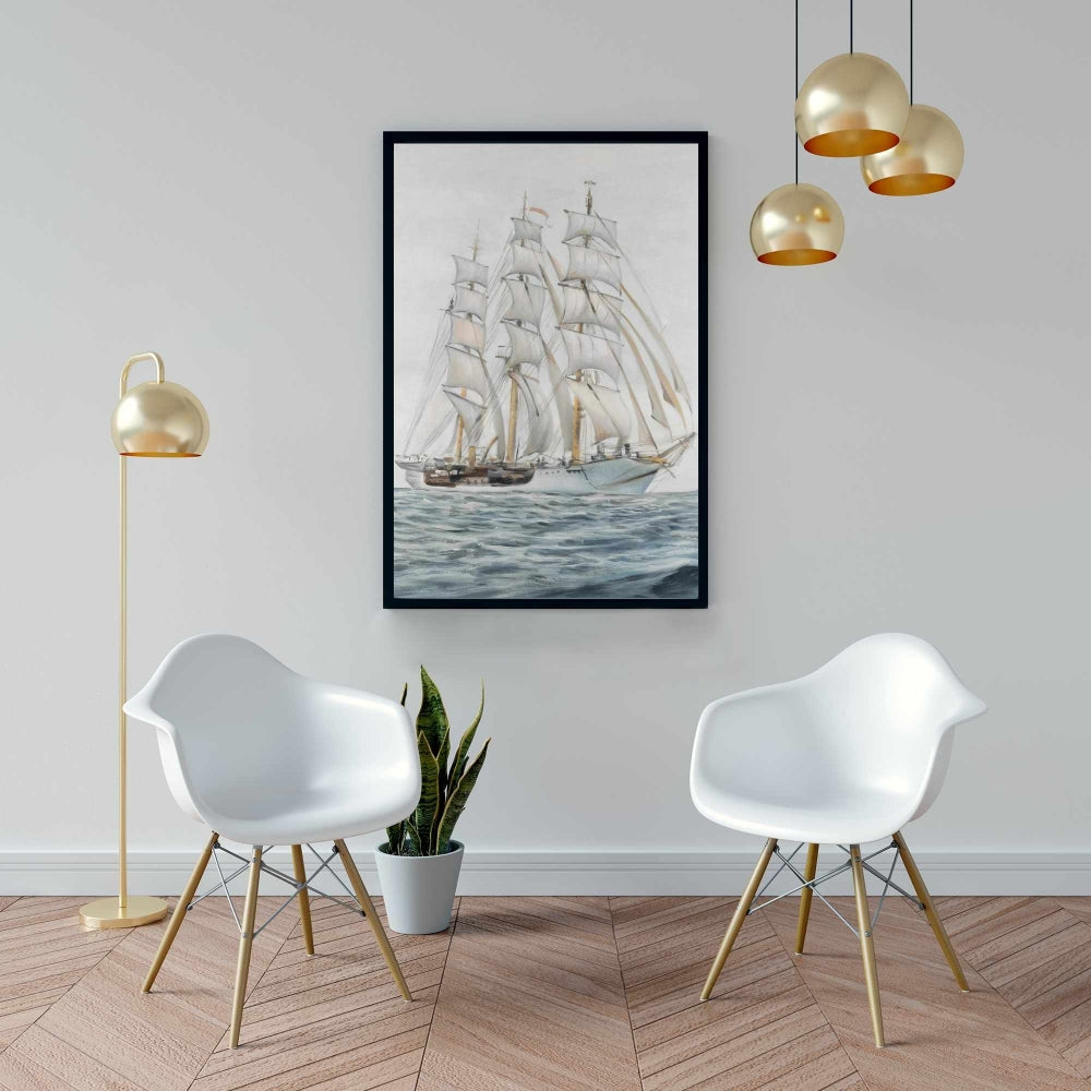 Décoration de chambre côtière | Toile encadrée blanche – Expédier par temps nuageux