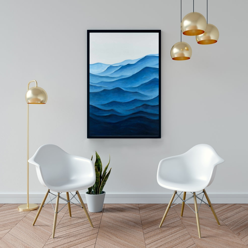 Blue Ocean Coastal Bedroom Minimalist Framed Canvas Decor