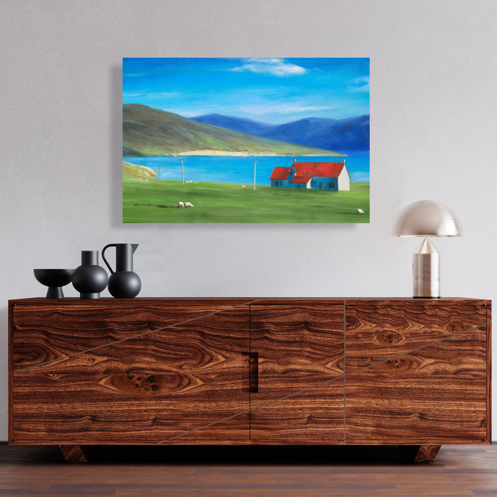 Blue Trees Coastal Canvas - Scottish Highlands Red Roof House