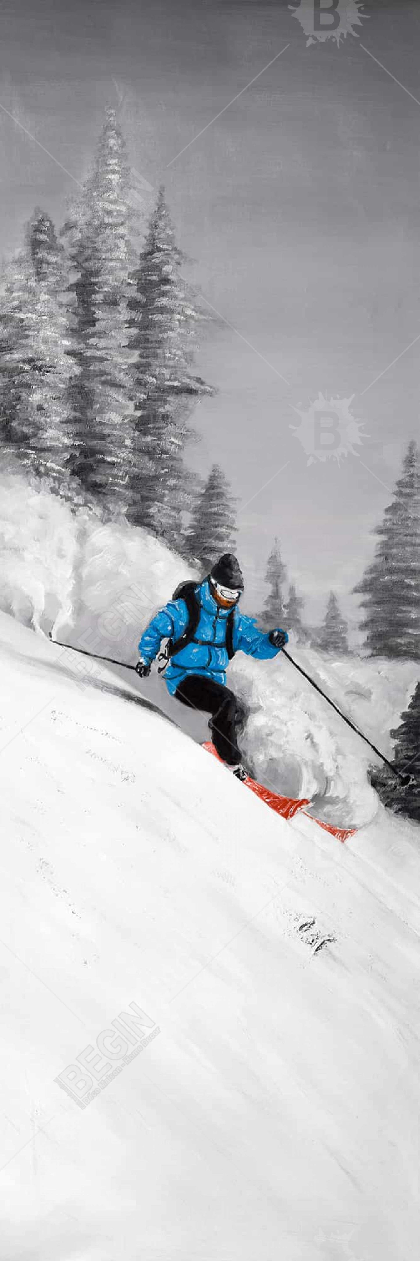 Man Skiing in Mountain Framed Canvas | Home Decor Art
