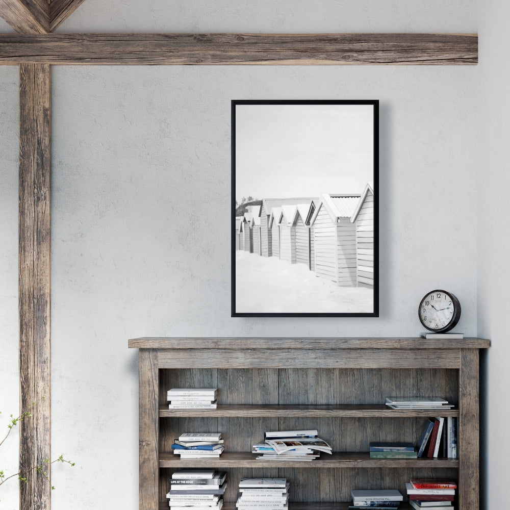 Beach Cabins Canvas | White Coastal Framed Bedroom Decor