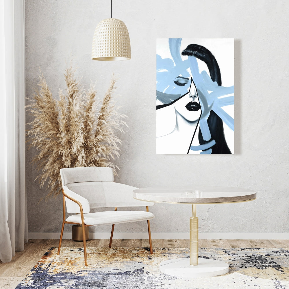 Abstract Blue Woman Portrait Canvas - Bedroom Blue Beauty Decor