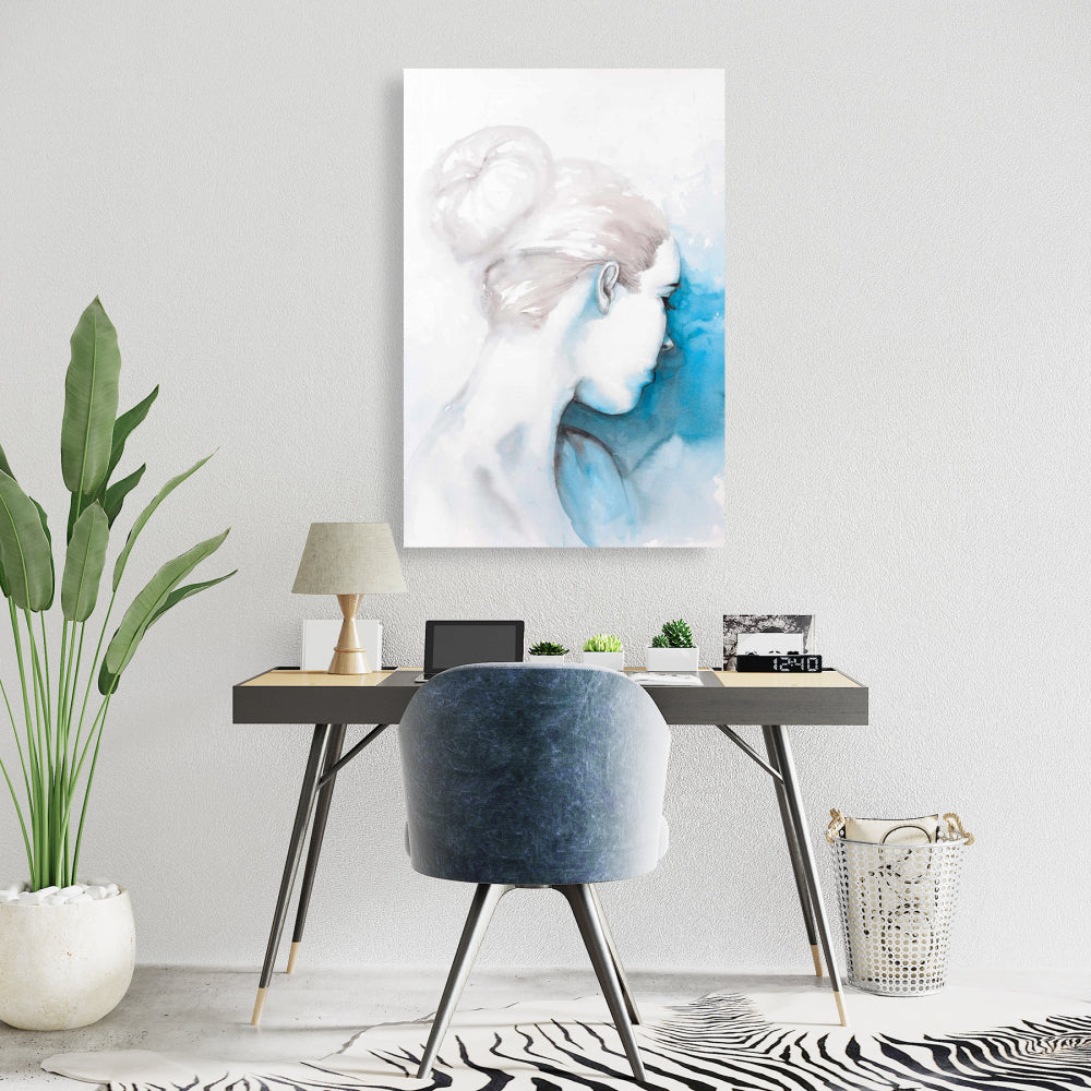 Abstract Girl with Bun - Blue Beauty Canvas | Home Decor Art