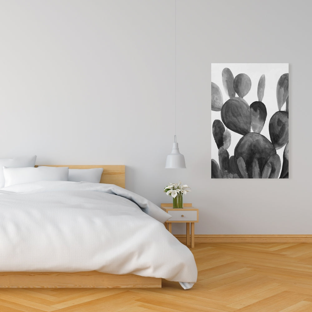 Exotic Botanical Gray Canvas - Grayscale Paddle Cactus Decor