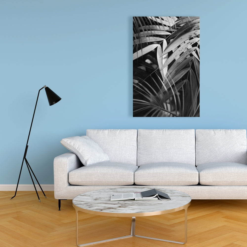 Monochrome Tropical Leaves Canvas - Botanical Bedroom Decor