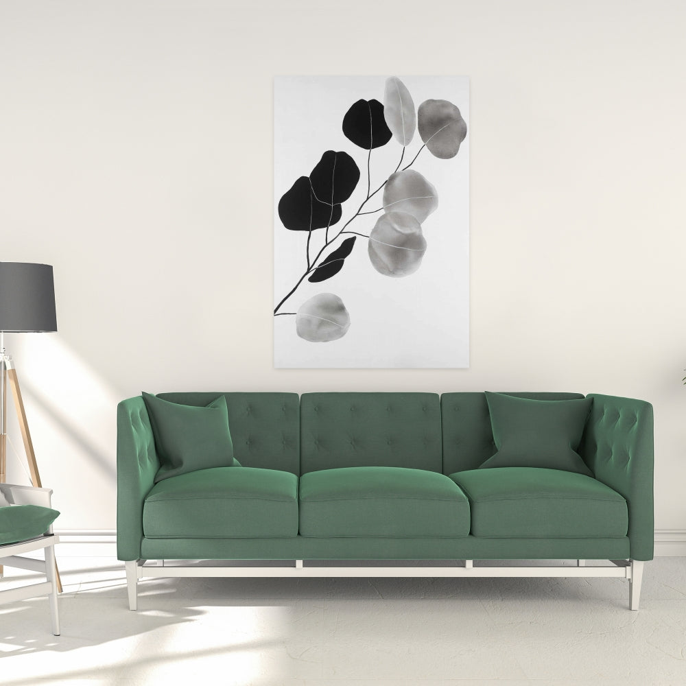Toile à motifs de branches et de feuilles en nuances de gris | Décoration botanique minimaliste