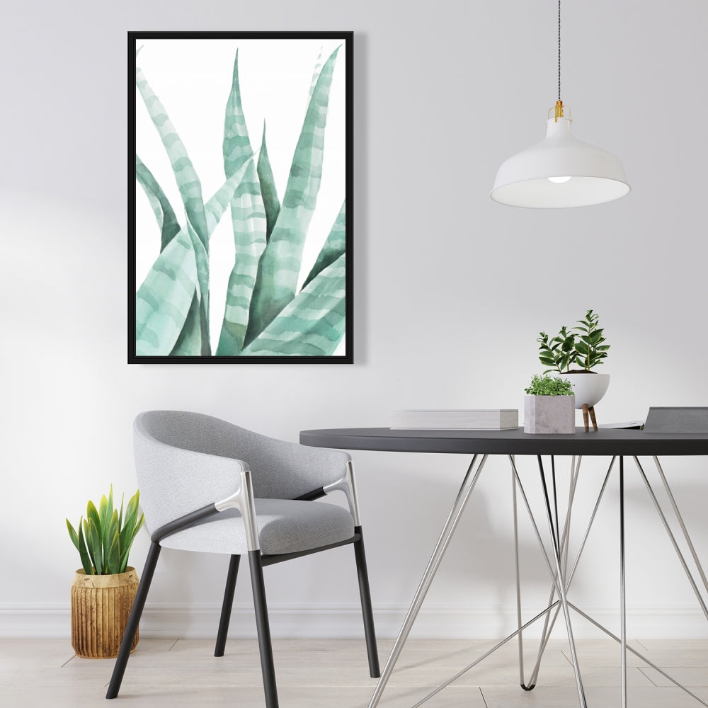 White Botanical Exotic Framed Canvas - Watercolor Desert Plant
