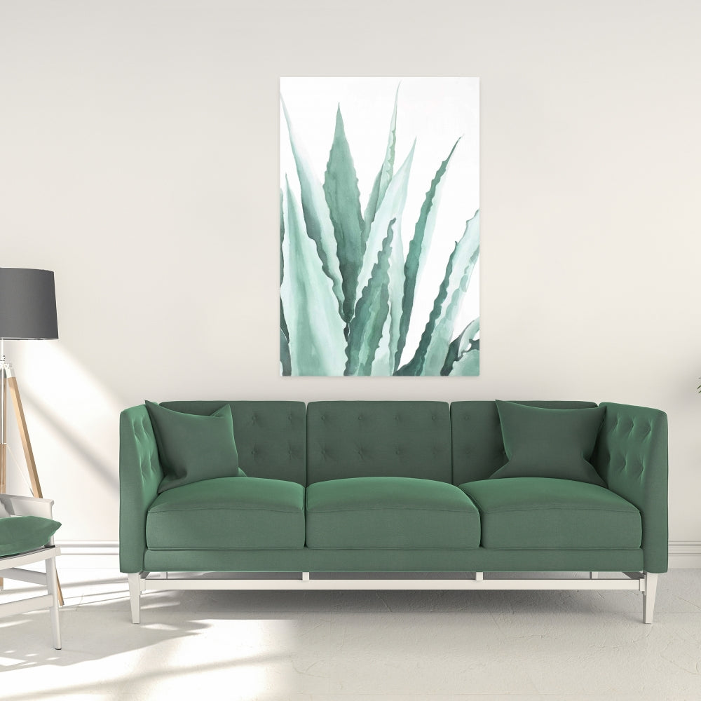 Watercolor Agave Plant Canvas | White Exotic Floral Decor