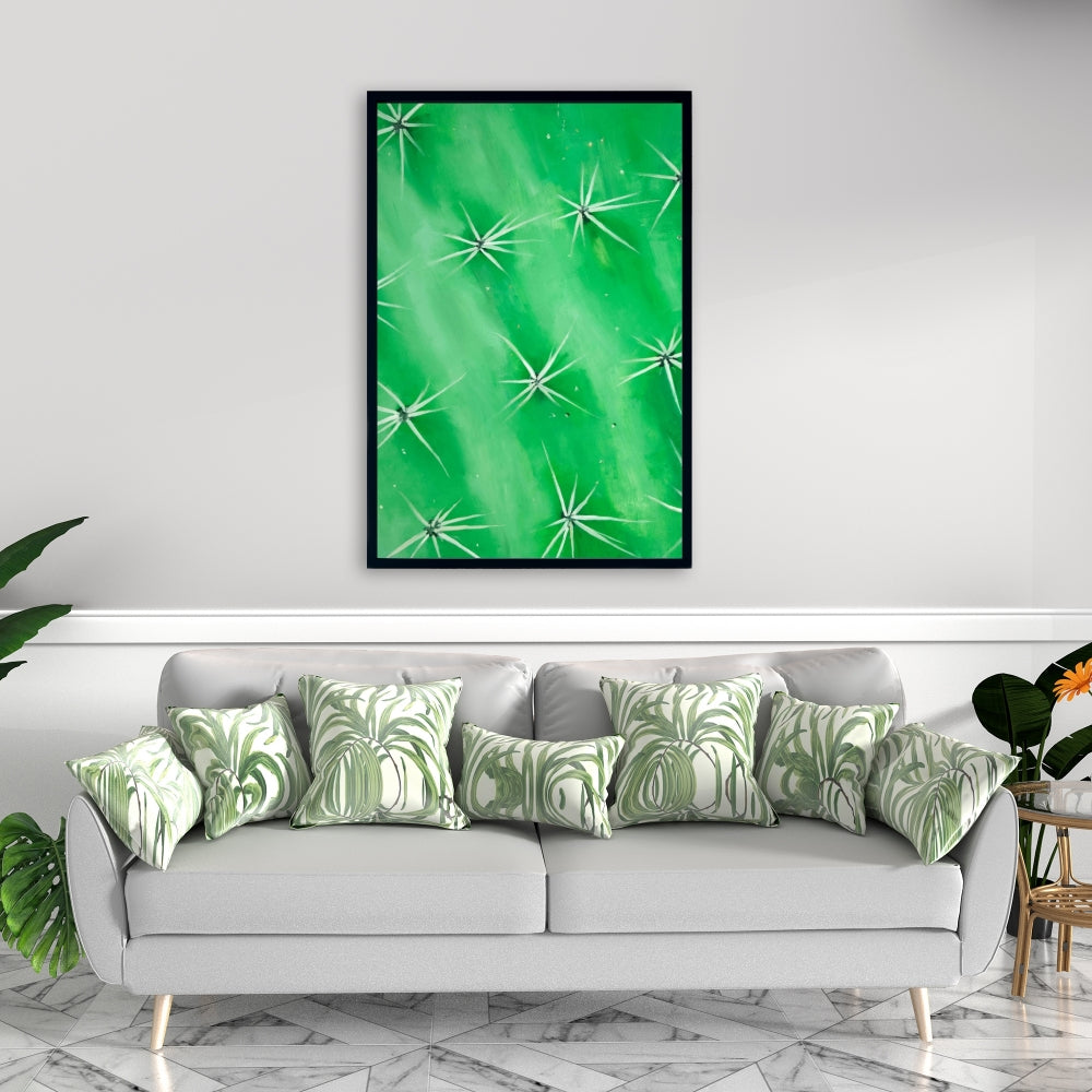 Cactus Closeup Framed Canvas - White Botanical Home Decor