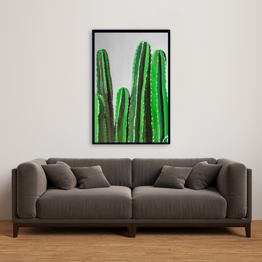 Cactus Candles Green Framed Canvas | Floral Botanical Decor