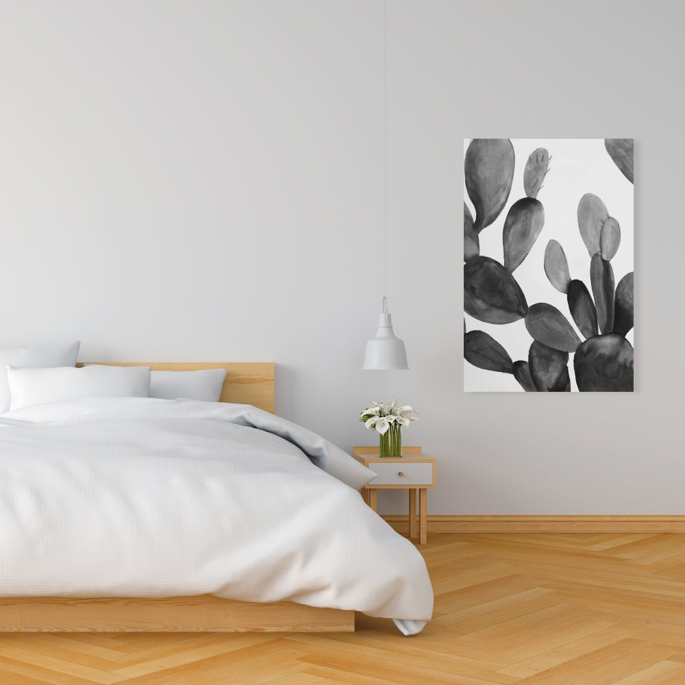 Grayscale Cactus Exotic Bedroom Floral Canvas | Home Decor