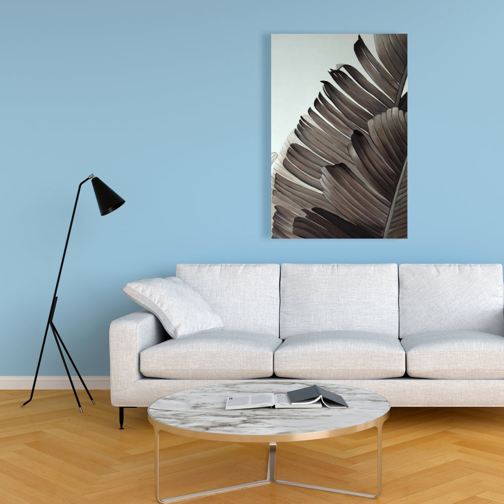 Grayscale Tropical Leaves Canvas - Botanical Bedroom Decor