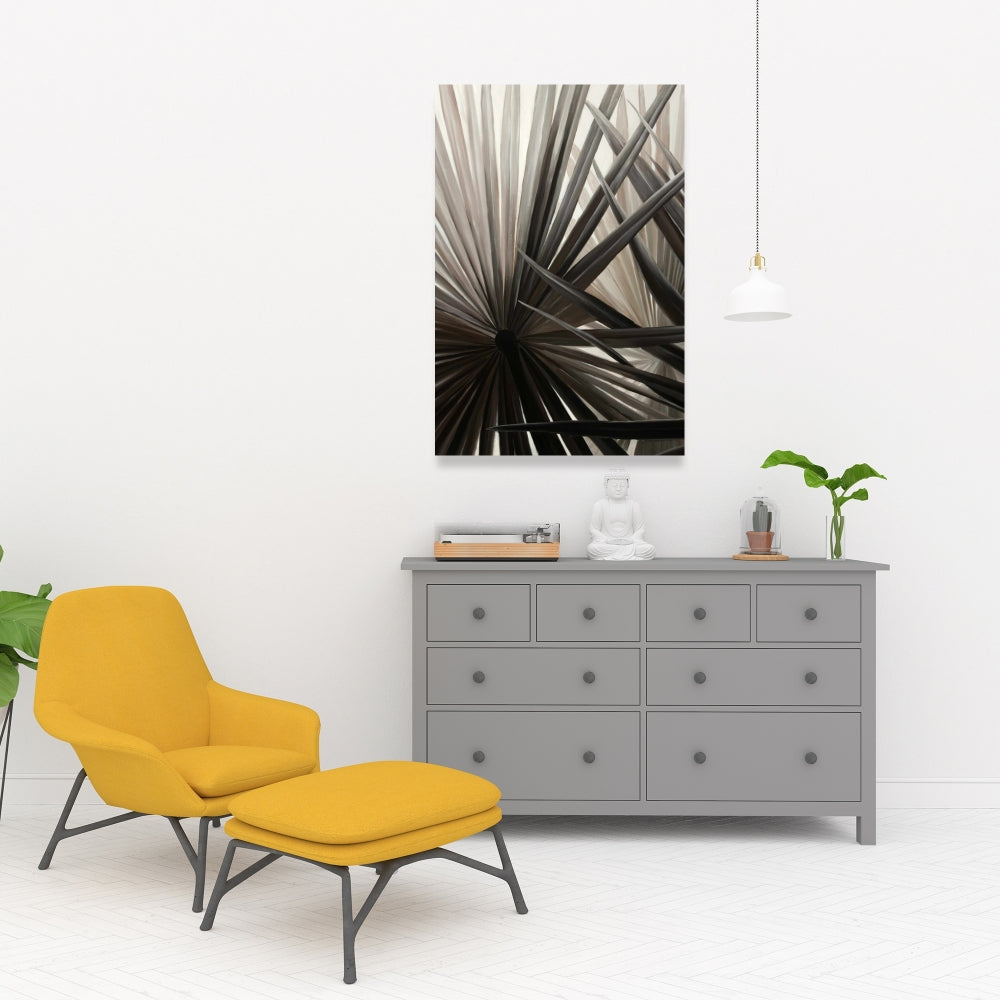 Grayscale Tropical Plants Canvas - Brown Bedroom Decor Art
