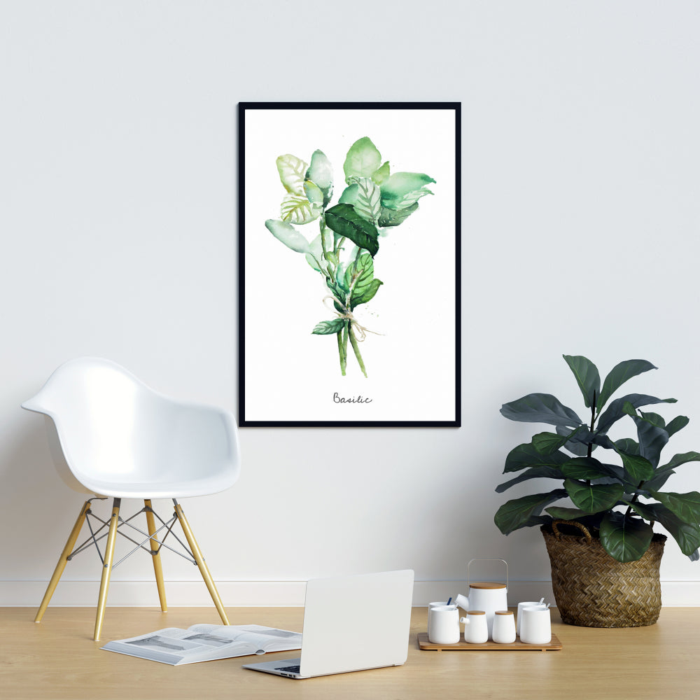 Toile encadrée « Feuilles de basilic attachées » | Décoration de cuisine et d'intérieur