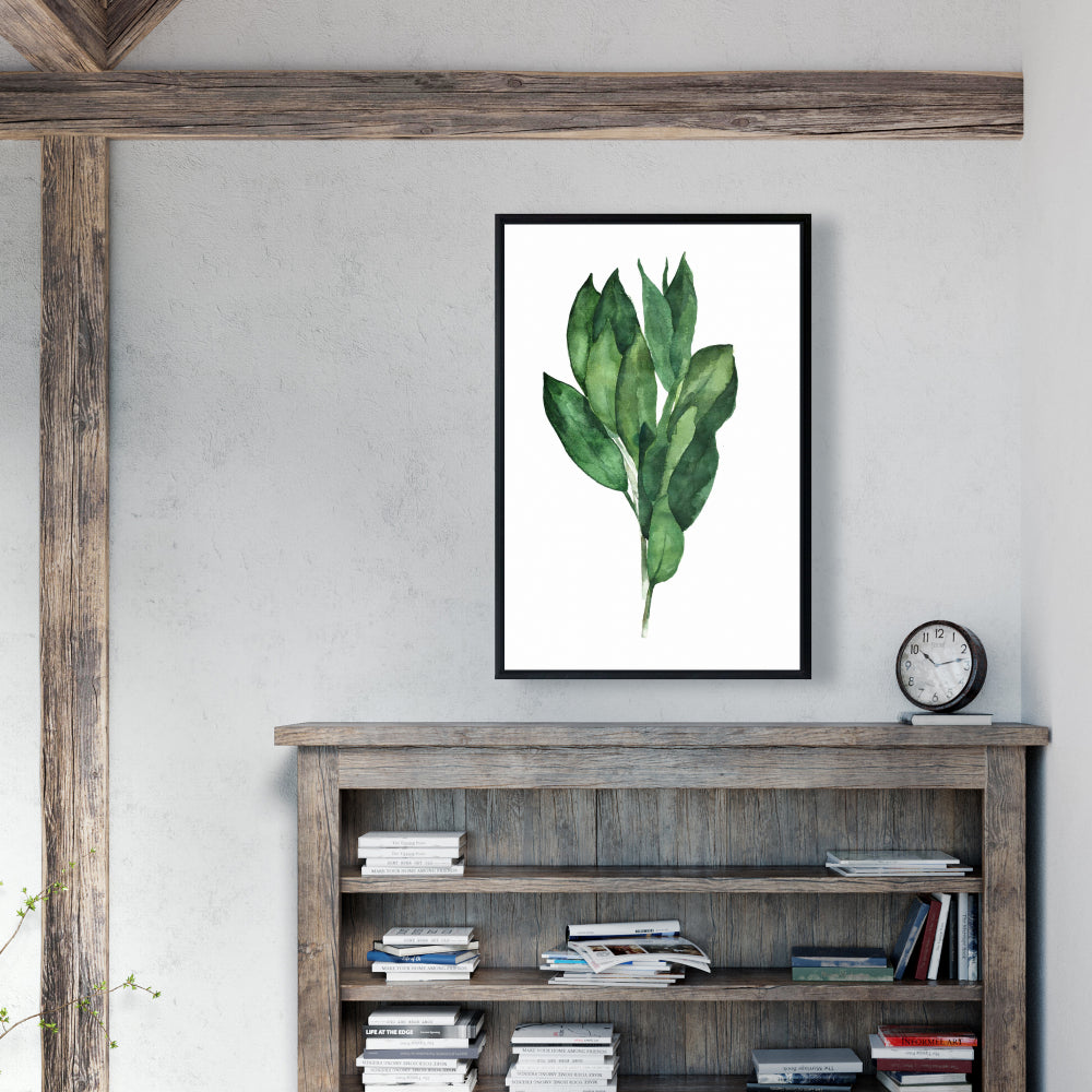 Toile encadrée « Feuilles de laurier » | Décoration de cuisine minimaliste
