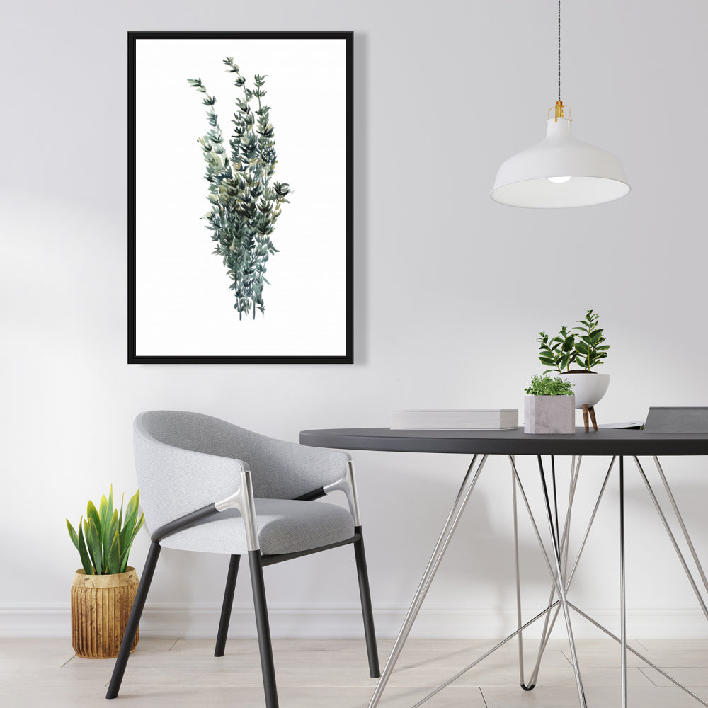 Toile encadrée blanche « Feuilles de thym » | Décoration d'intérieur