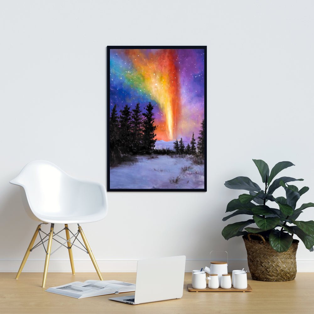 Aurora Borealis Forest Canvas | Contemporary Bedroom Decor