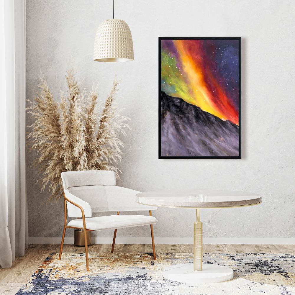 Aurora Borealis Mountains Canvas | Bedroom Decor Framed Art