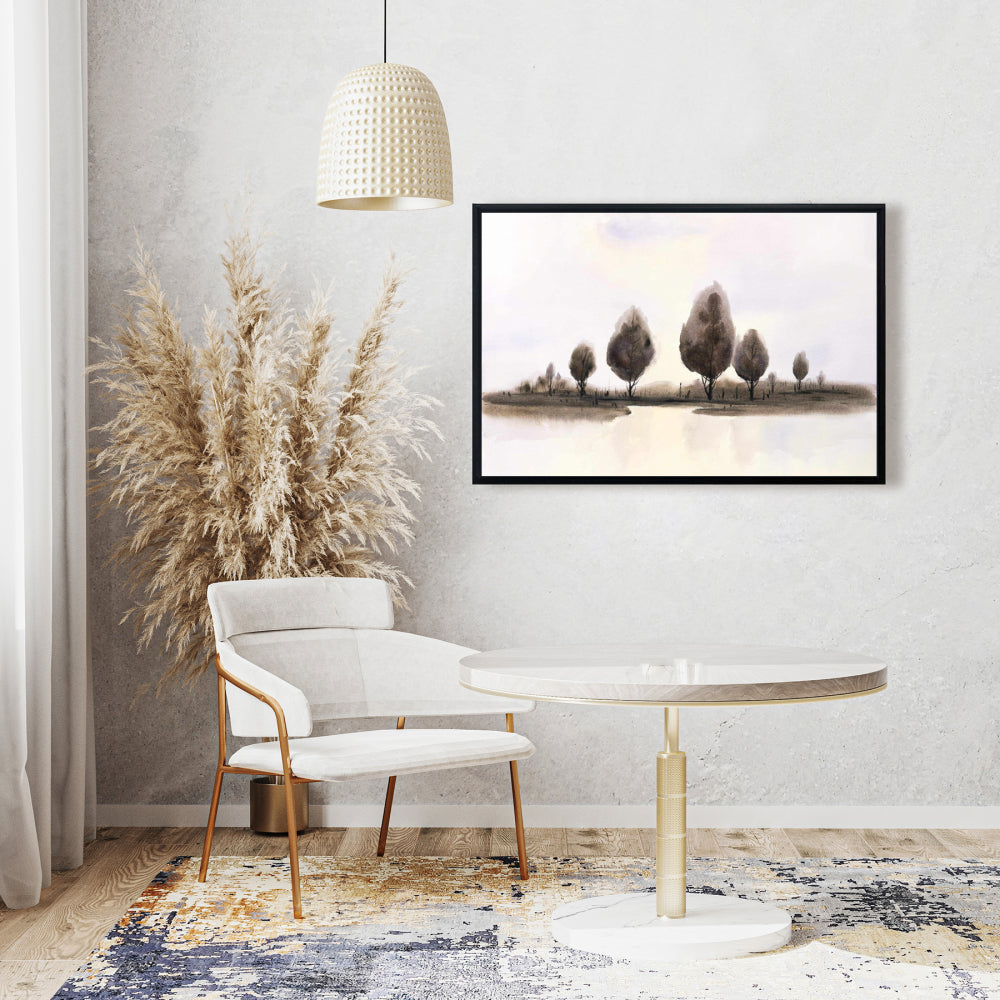 Toile Paysage abstrait avec arbres | Décoration d'intérieur encadrée bleue