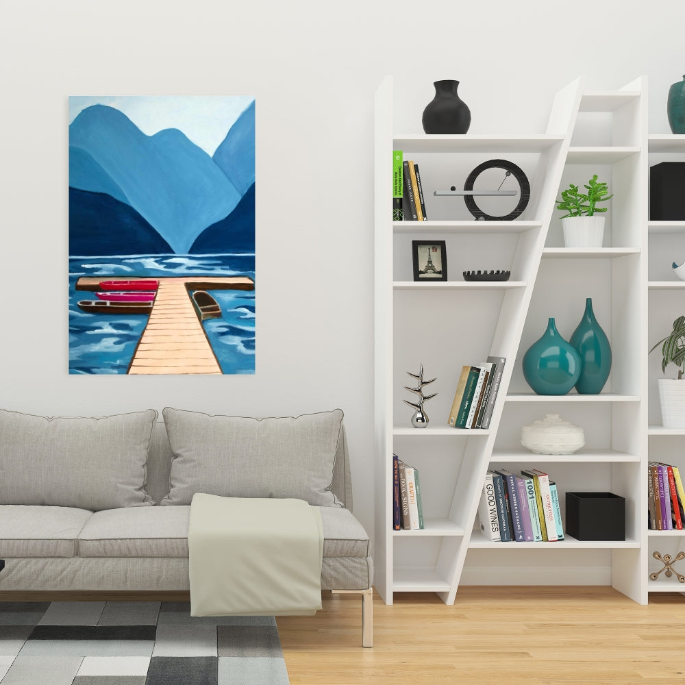 Toile bleue marine pour chambre à coucher | Décor montagneux Lake Quai