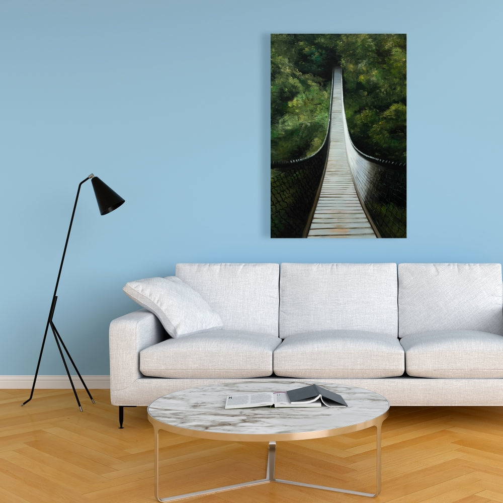 Suspended Bridge in Forest Canvas - Modern Tree Landscapes