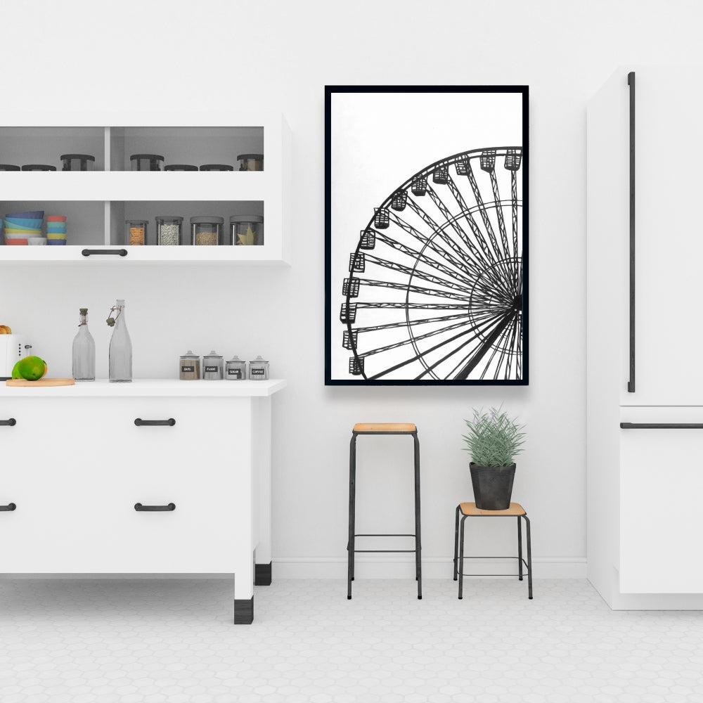 Monochrome Ferris Wheel White Framed Canvas | Home Decor