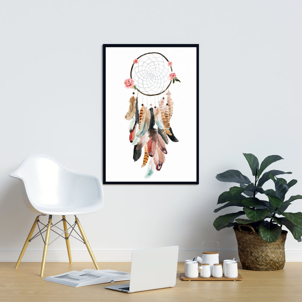 Woman's Dream Catcher Canvas - Brown Flowers Bedroom Decor