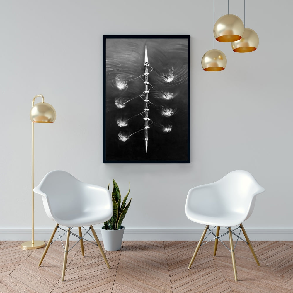 Toile « Course d'aviron » | Décoration murale avec cadre blanc pour salon