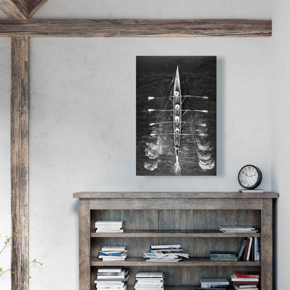 Rowing Boat Canvas - White Monochrome Wall Art for Home Decor