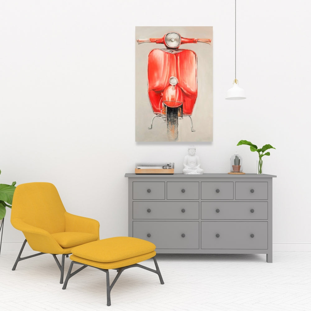 Small Red Moped Canvas | Motorcycle Art | Home Decor