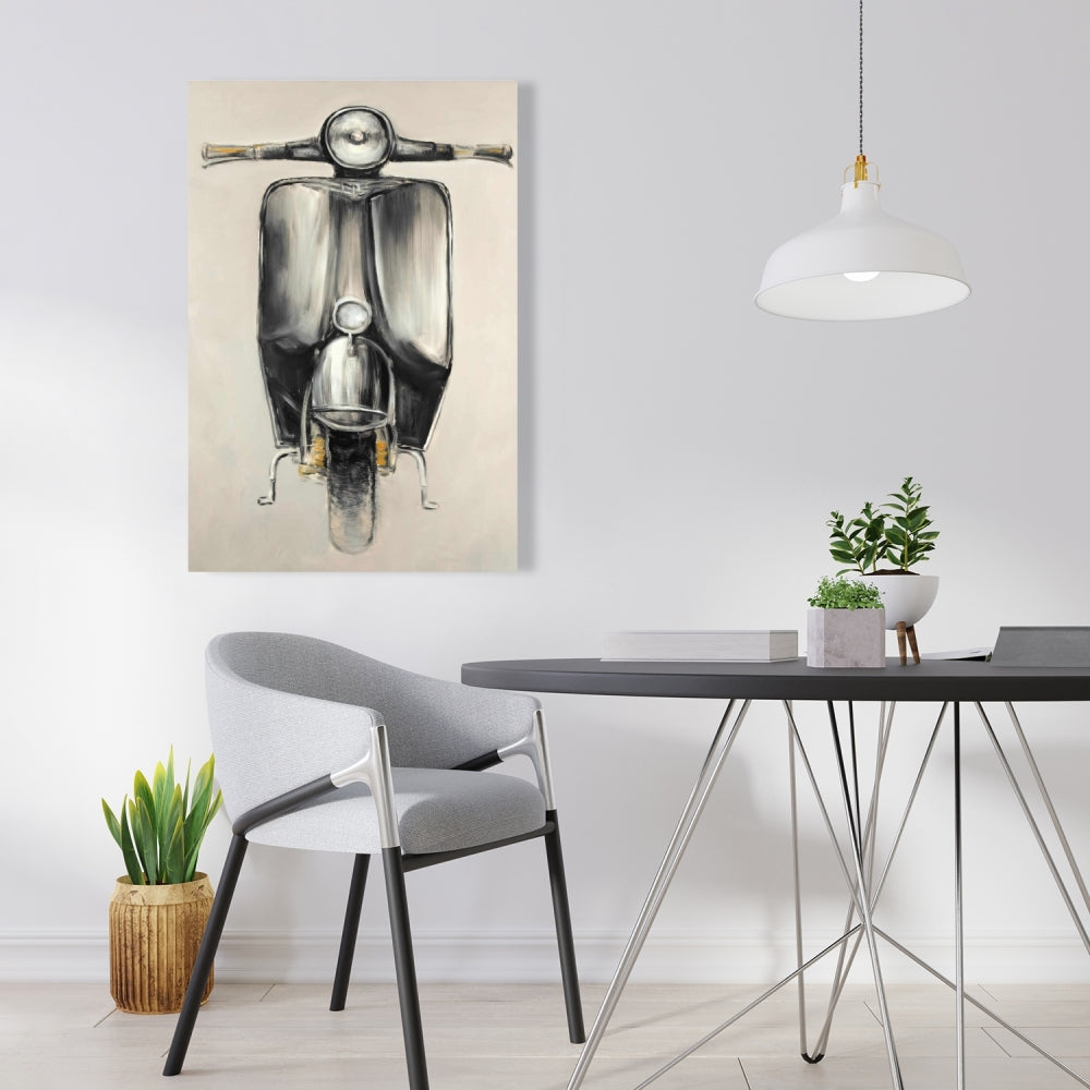 Small Black Moped Vintage Motorcycle Canvas - Home Decor Art