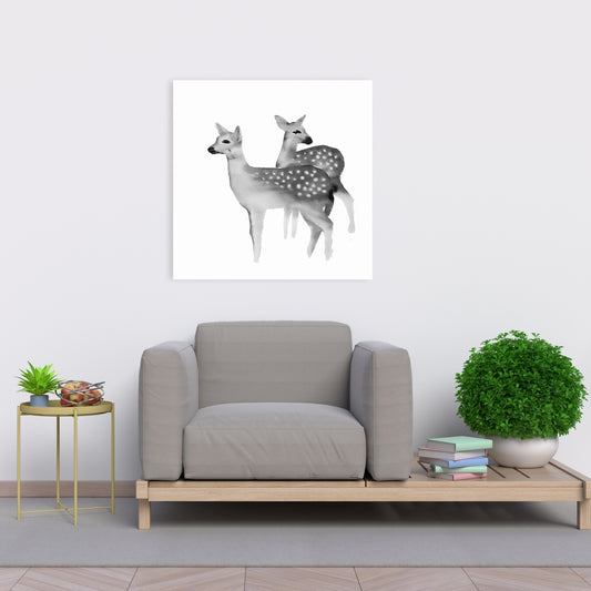 White Animals Rustic Canvas - Faon Black and White Home Decor