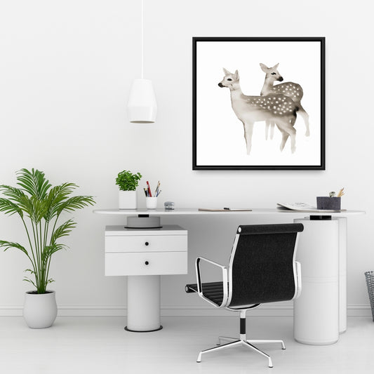 Rustic Deer Framed Canvas | Brown Fawns Wall Art Decor