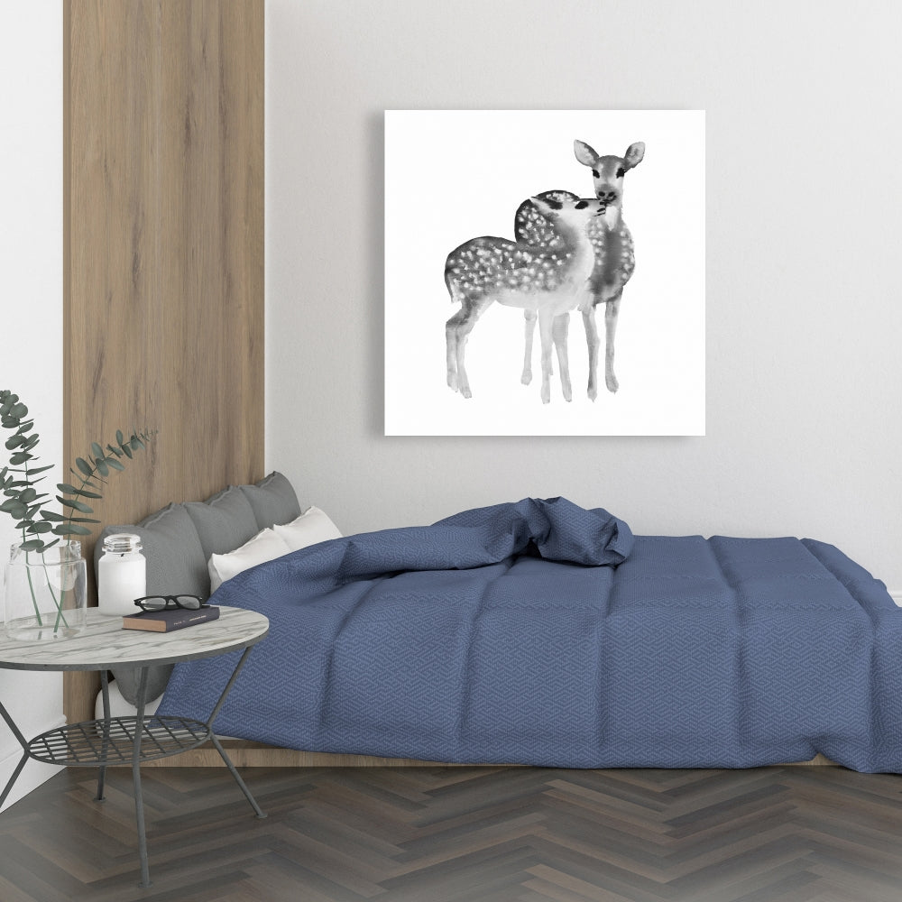 Fawns Love Monochrome Canvas | Animal Bedroom Decor Art
